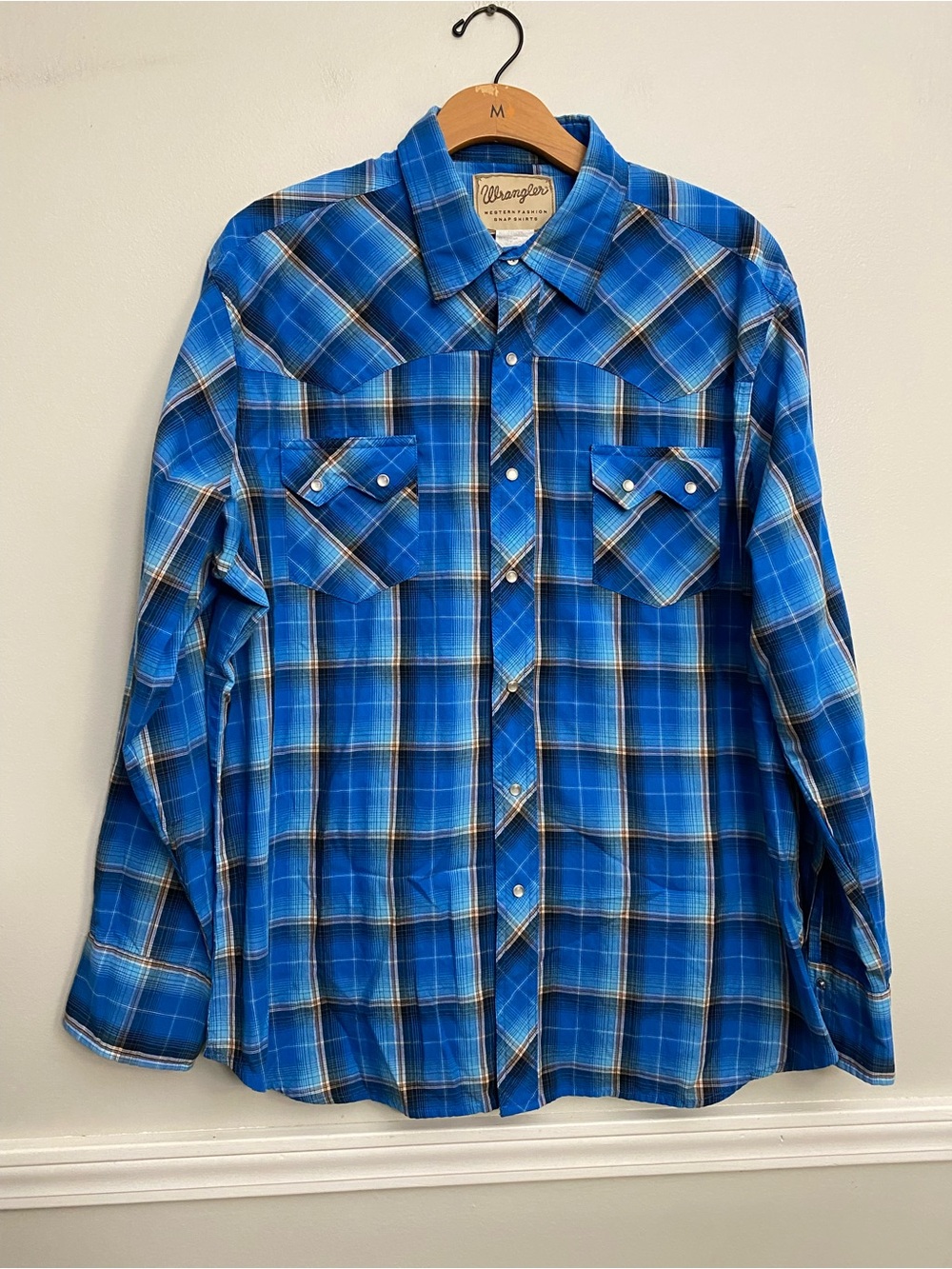 Men’s Wrangler Western Pearl Snap Blue Long Sleeve - XL